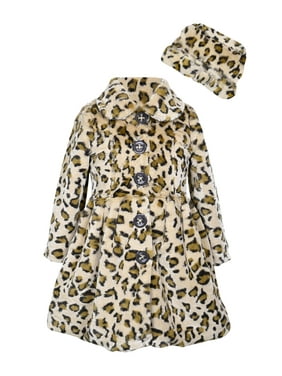 Amur Leopard Widgeon Big Girls Button Front Faux Fur Coat Size 3